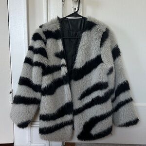 Black and Gray Faux Fur Coat